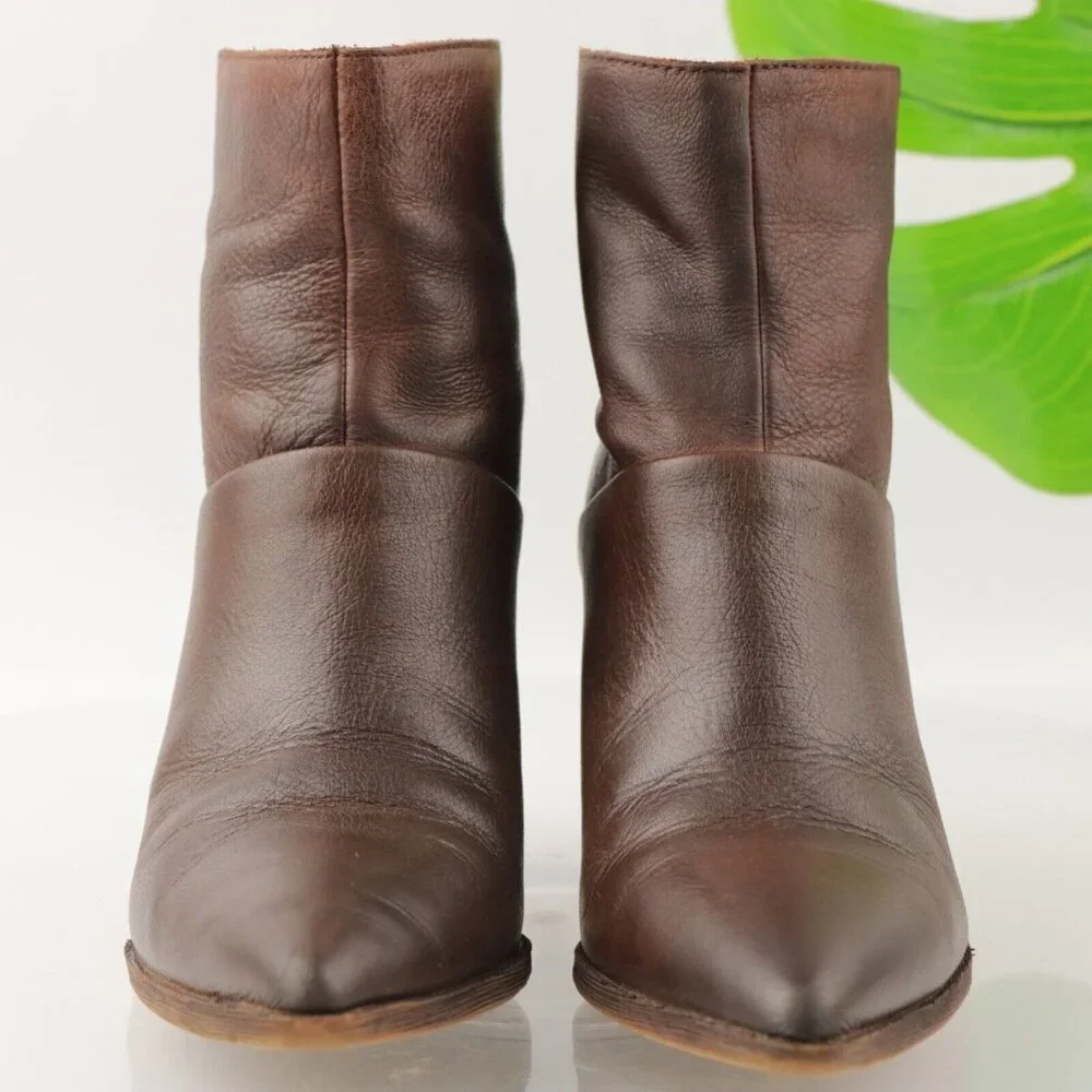 Franco Sarto Women's Mack Boot Size 7 Pointed Block Heel Brown Leather Comfy - Picture 4 of 12